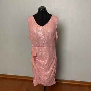 2XL Grace Karin Pink Barbie Allover Sequin party midi ruched pencil fitted dress